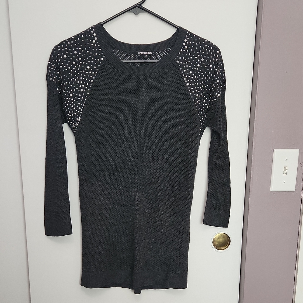 Express Charcoal Knit Top with Silver Accents